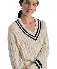Dkny Sport Women's Cotton Cable Knit V-Neck Sweater