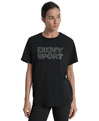 Dkny Sports Women's Rhinestone-Logo Drop-Shoulder T-Shirt