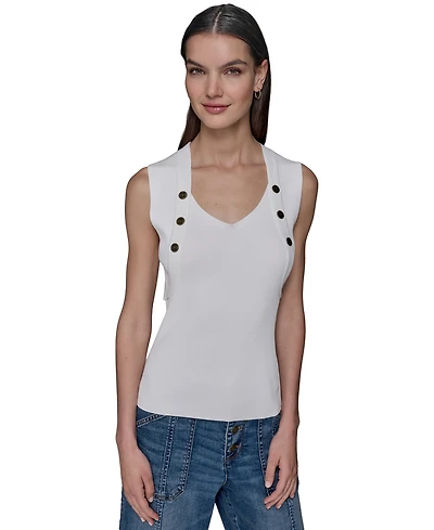 Karl Lagerfeld Paris Women's Ribbed Button-Front Sweater Tank Top