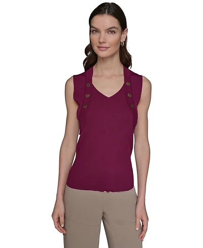 Karl Lagerfeld Paris Women's Ribbed Button-Front Sweater Tank Top