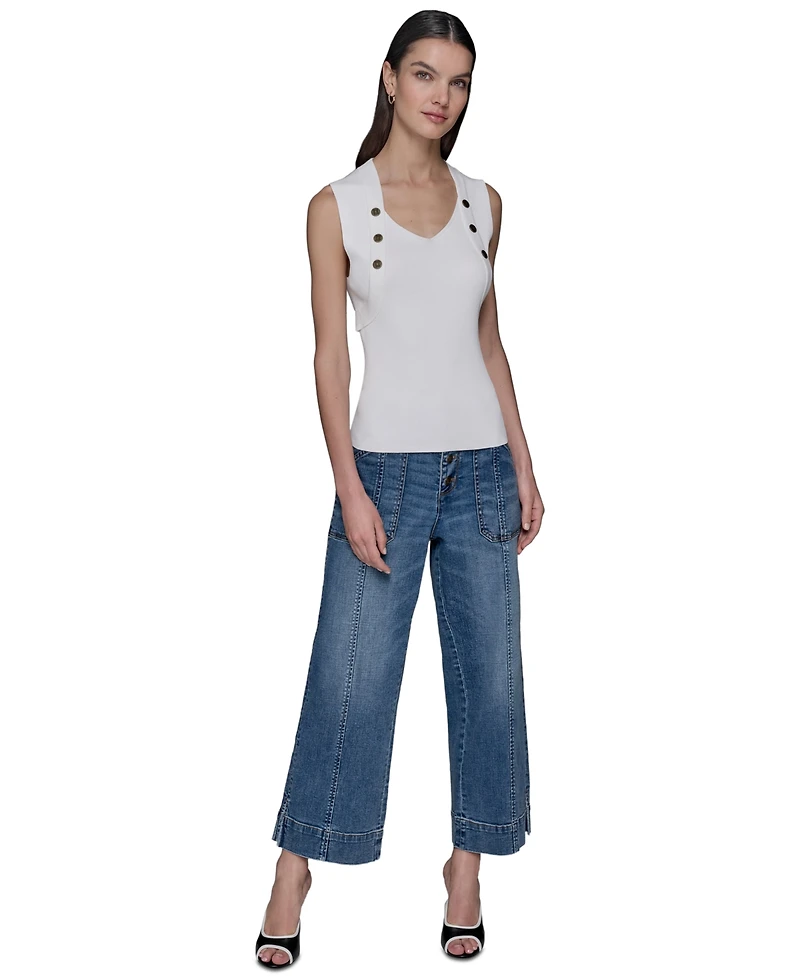 Karl Lagerfeld Paris Women's Ribbed Button-Front Sweater Tank Top