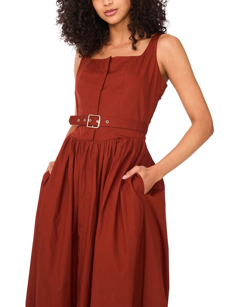 1.state Women's Square-Neck Sleeveless Belted Midi Dress