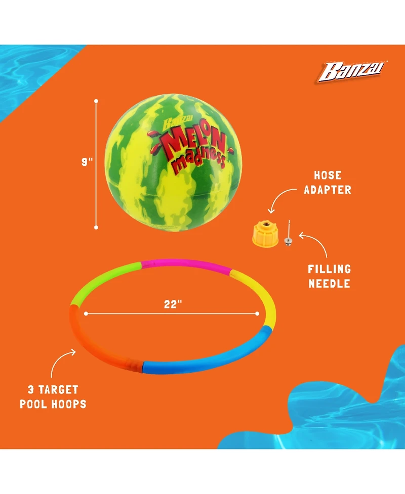 Banzai Melon Madness Pool Challenge Underwater Water-Filled Ball w/ Target Hoop