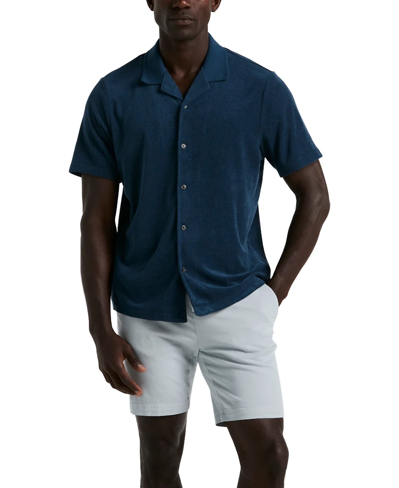 Perry Ellis Men's Short Sleeve Terry Button-Front Camp Shirt