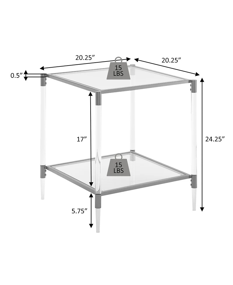 Convenience Concepts 20.25" Royal Crest 2 Tier Acrylic Glass Square End Table
