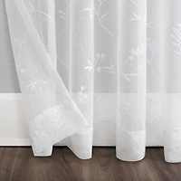Delia Embroidered Floral Sheer Rod Pocket Curtain Panel
