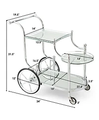 3-Tier Home Bar Serving Cart on Wheels with Mirrored Shelves