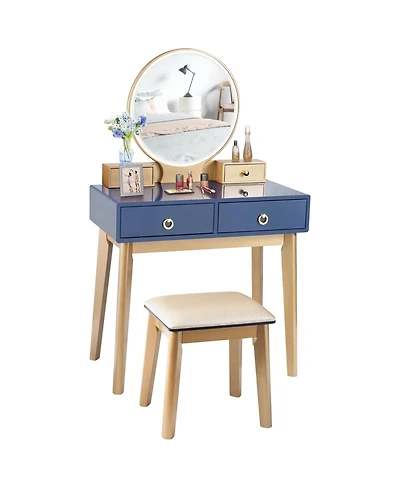 Makeup Vanity Table Set with Touch Screen Dimming Mirror and 3 Color Lighting Modes