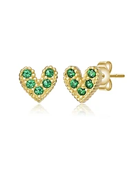 Kids 14K Gold Plated with Colored Cubic Zirconia Accents Heart Stud Earrigns