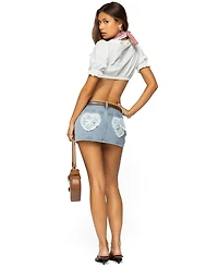Edikted Women's Lace Hearts Denim Mini Skirt