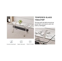 Streamdale Elegant Glass Dining Set with Black Pu Striped Chairs (71"x35.4")