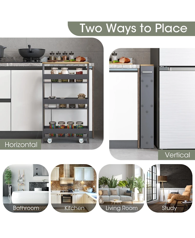 Rolling Kitchen Slim Storage Cart Mobile Shelving Organizer with Handle