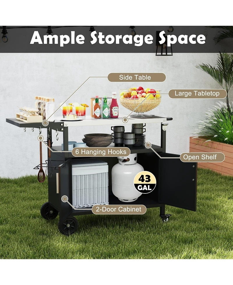 Outdoor Grill Cart with Storage and Folding Stainless Steel Top