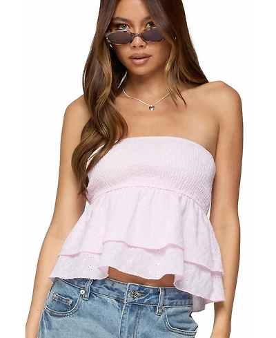 Edikted Women's Toria Ruffled Eyelet Strapless Top