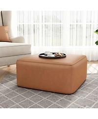 Modern Faux Leather Ottoman Square Footrest with Foam Cushion Modular Sectional Ottoman for Living Room Seating or Coffee Table Use-The Pop Home