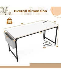 60 Inch Computer Desk with Charging Station Storage Bag