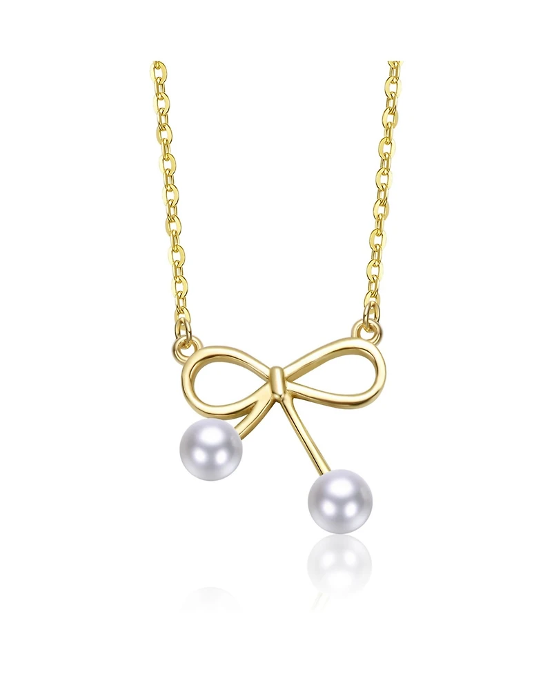 Kids 14K Gold Plated with Dual White Pearl Bow Necklace