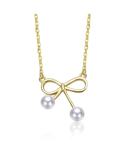 Kids 14K Gold Plated with Dual White Pearl Bow Necklace