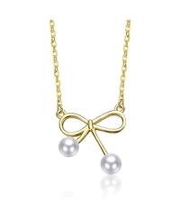 Kids 14K Gold Plated with Dual White Pearl Bow Necklace