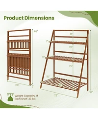3-Tier Bamboo Ladder Shelf Foldable Plant Flower Bookshelf