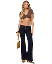 Edikted Women's Carys Studded Low Rise Flared Jeans