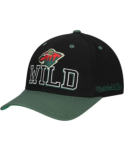 Mitchell & Ness Men's Black/Green Minnesota Wild Backside Script 2-Tone Pro Crown Adjustable Hat
