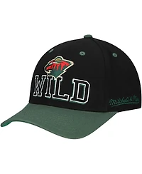 Mitchell & Ness Men's Black/Green Minnesota Wild Backside Script 2-Tone Pro Crown Adjustable Hat