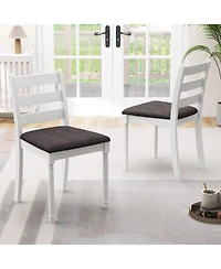 Gymax Wooden Dining Chair Set of 2 w/ Acacia Wood Legs Padded Cushion Ladder Back