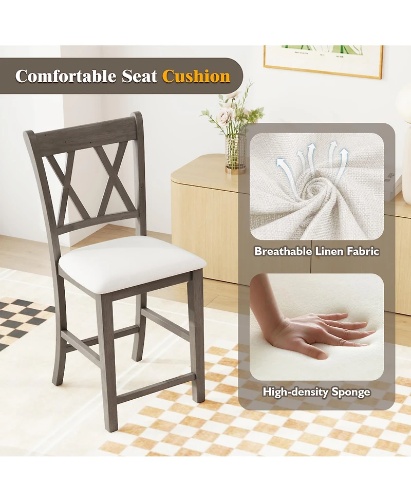 Gymax 2PCS Bar Stools 24''Counter Height Stools w/ Linen Fabric Upholstered Seat