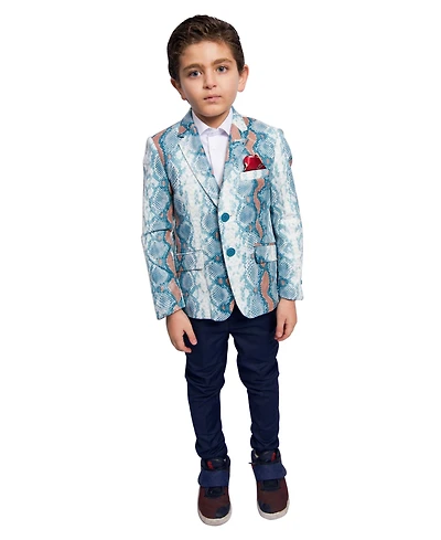Elie Balleh Boys Blue Slim Fit Snakeskin Blazer