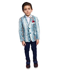 Elie Balleh Boys Blue Slim Fit Snakeskin Blazer