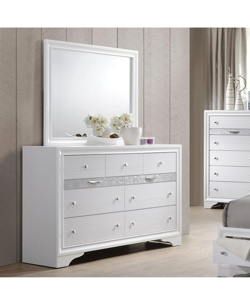 Kings Brand Furniture Watson Wood 7-Drawer Dresser & Mirror for Bedroom, Entryway White