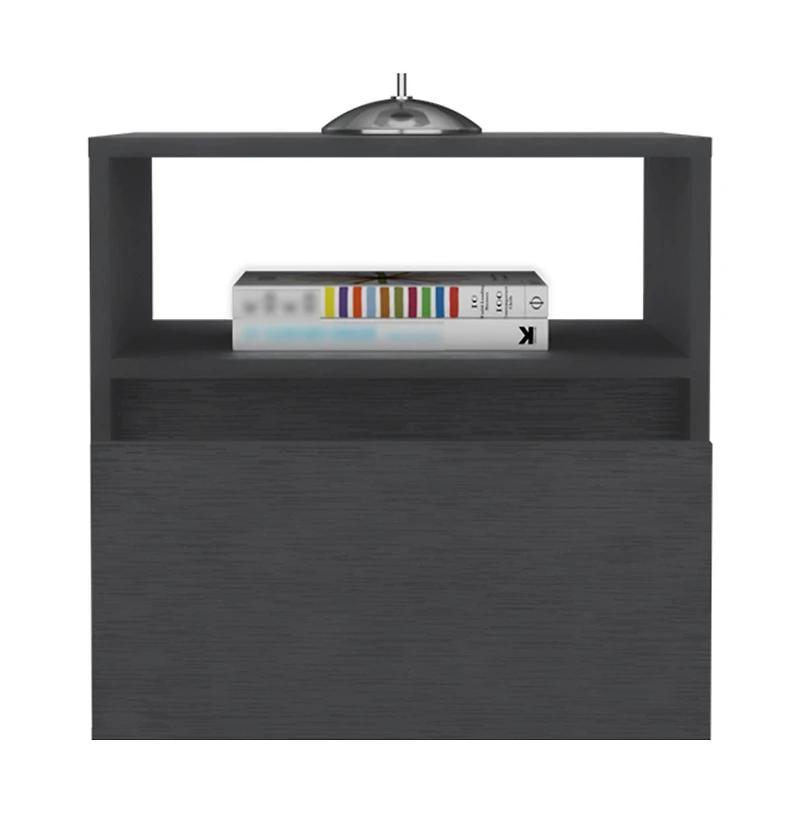 One Drawer Faux Wood Nightstand for Bedroom Storage and Bedside Table