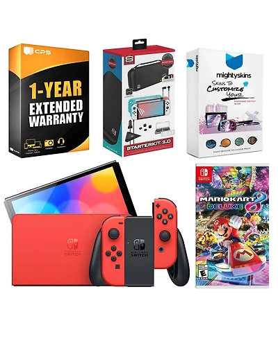 Nintendo Switch Oled Mario Red Edition with Mario Kart 8 Deluxe, Surge Accessory Gaming Kit