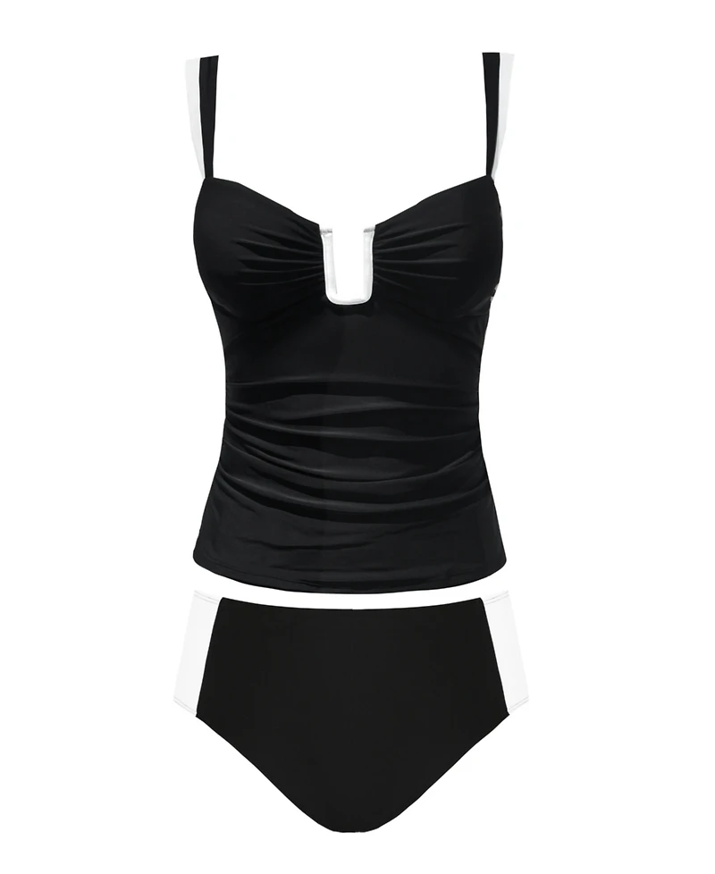 Cupshe Women's U Wire Color Block Mid Rise Bottom Tankini Sets