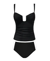 Cupshe Women's U Wire Color Block Mid Rise Bottom Tankini Sets