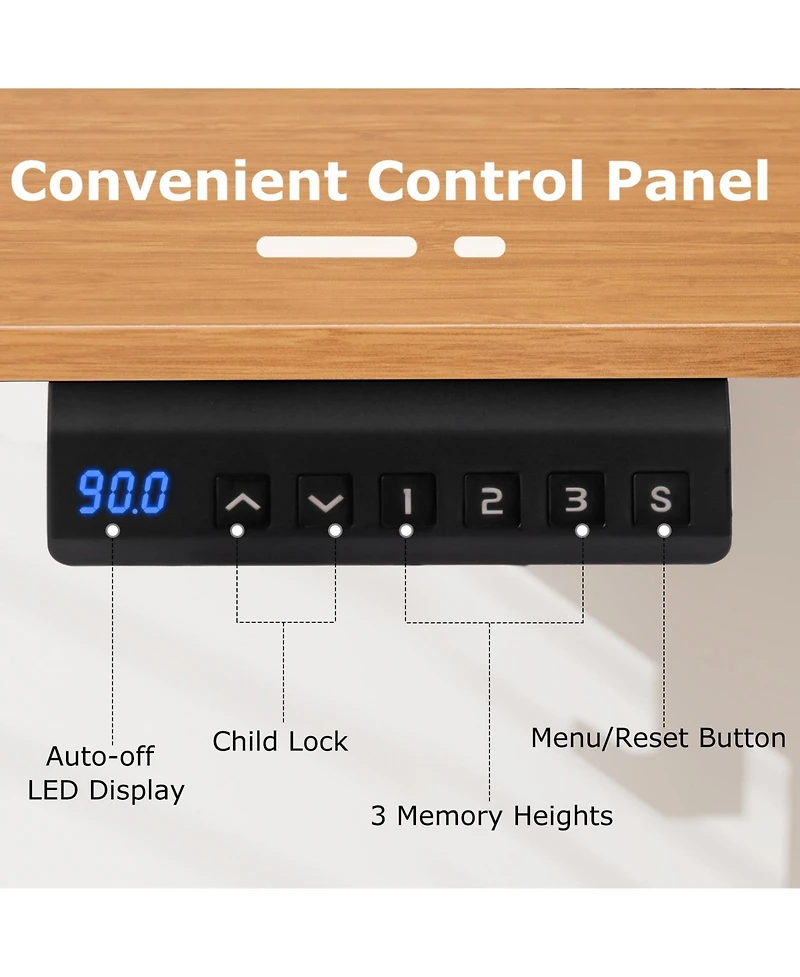 Electric Standing Desk with 3 Memory Height Settings and 2 Hanging Hooks & Cable Management