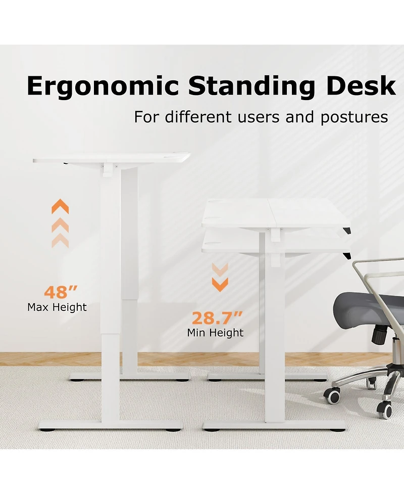 Electric Standing Desk with 3 Memory Height Settings and 2 Hanging Hooks & Cable Management