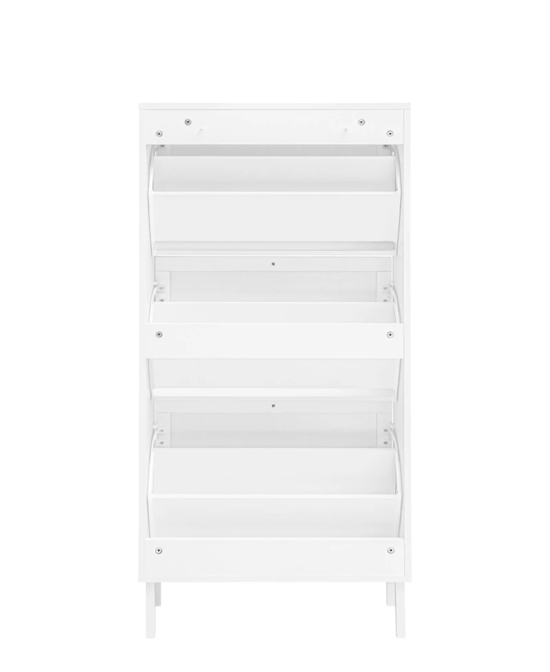 Streamdale FurnitureRattan 3 Door Shoe Rack, Freestanding Modern Shoe Storage Cabinet, for Entryway