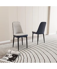 Streamdale Set of 2 Modern Dining Chairs with Pu Leather Cushions, Black Metal (White and Blue)