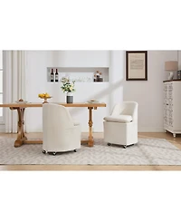 Streamdale Furniture Set of 2 Chenille Fabric Dining Chairs With Universal Wheels