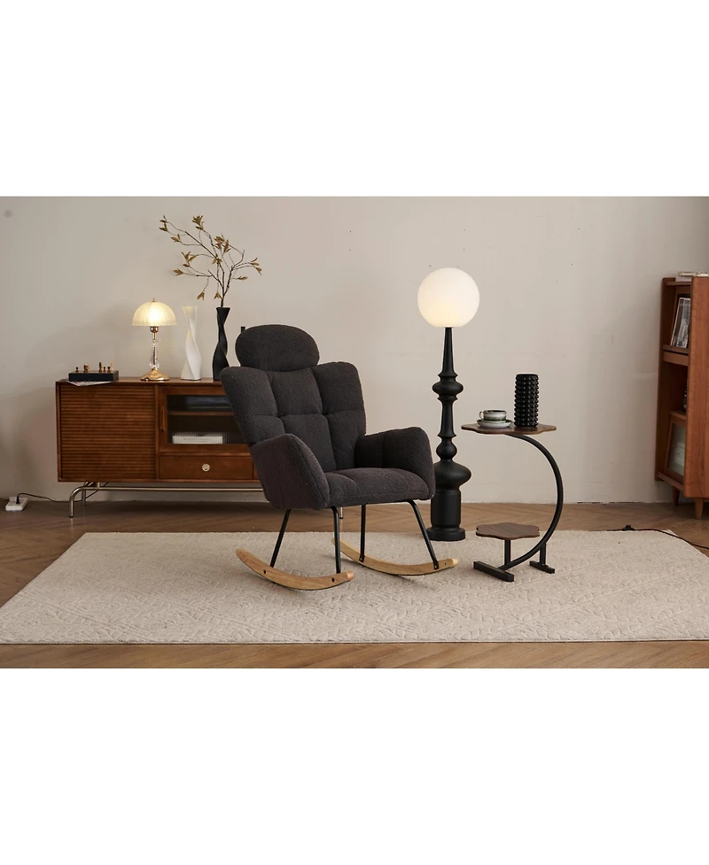 Streamdale Mid Century Modern Rocking Glider Chair with Teddy Fabric Upholstery