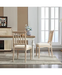 Streamdale Antique Dining Chairs - Linen Fabric Upholstered Wooden Chairs Set of 2