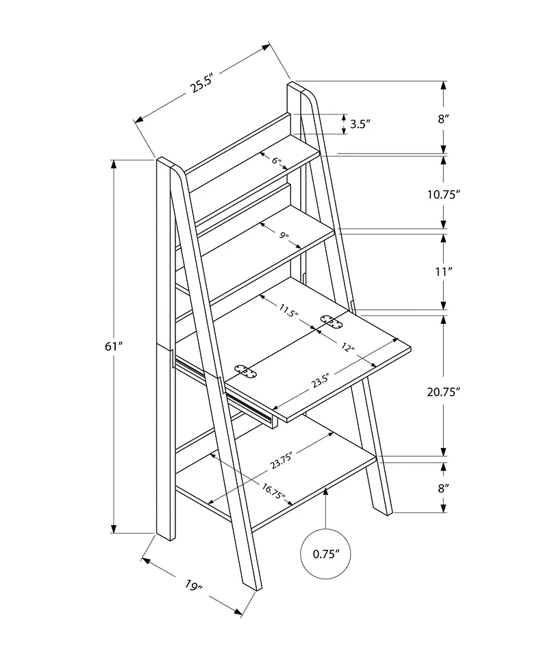 Compact Ladder Writing Desk with Built-in Bookshelves For Study Room