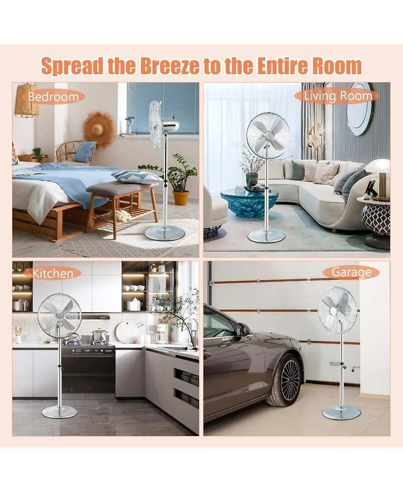 16 Inch Pedestal Standing Fan Oscillating Pedestal Fan with 3 Speeds and Adjustable Height