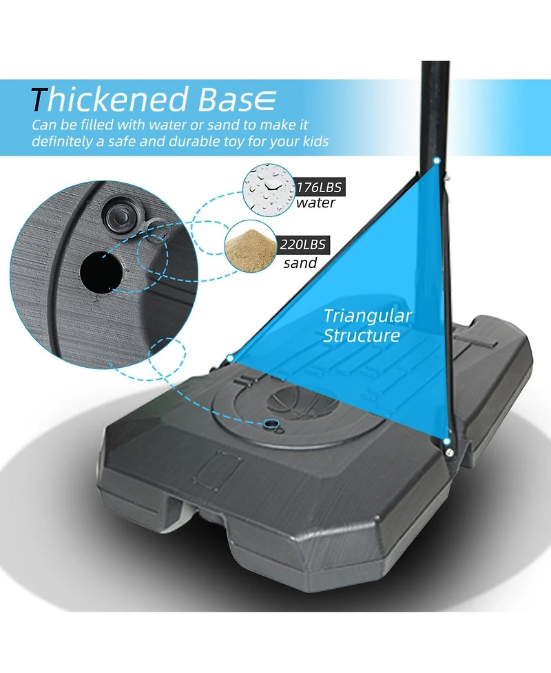 Portable Basketball Hoop Backboard System Stand Height Adjustable 6.6ft