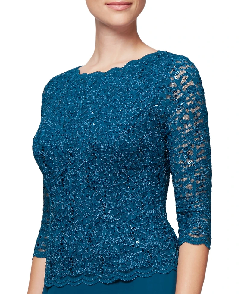 Alex Evenings Women's Sequin Embellished Lace Top Gown