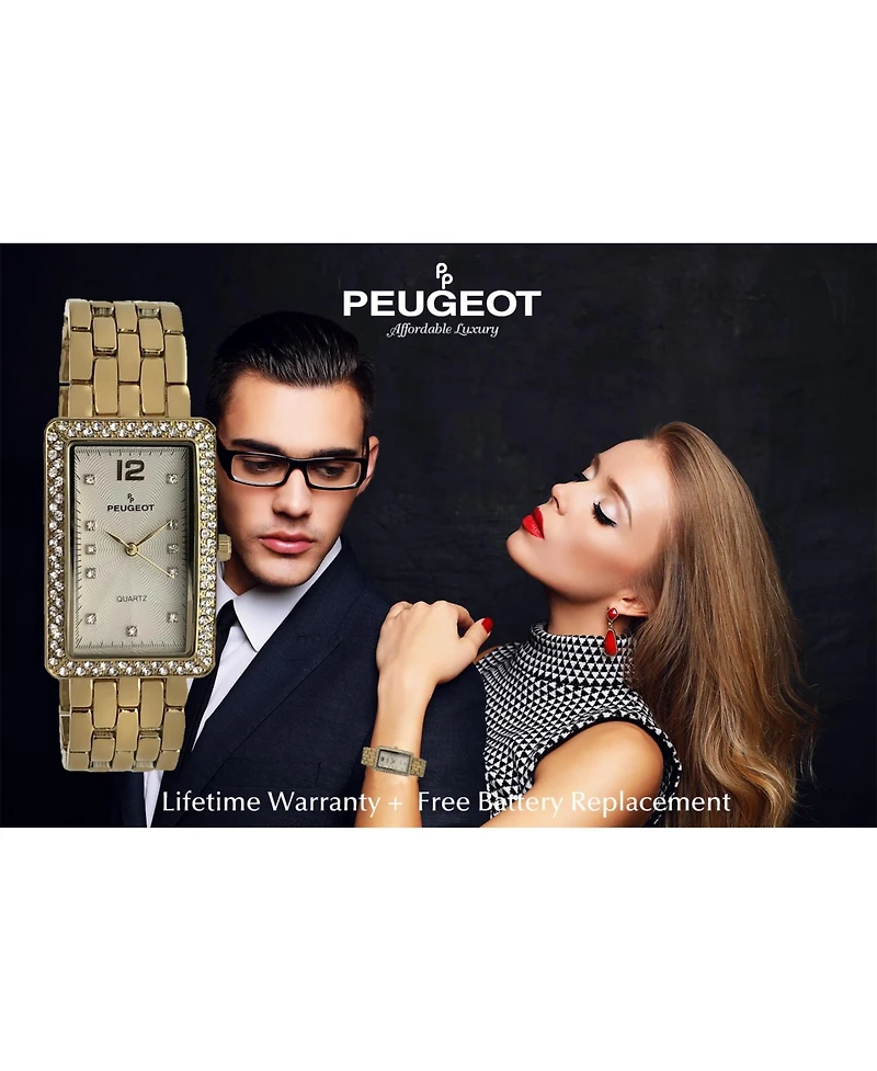 Peugeot Women's Gold Bracelet Watch with Crystal Bezel and Gold-Tone Bracelet Strap