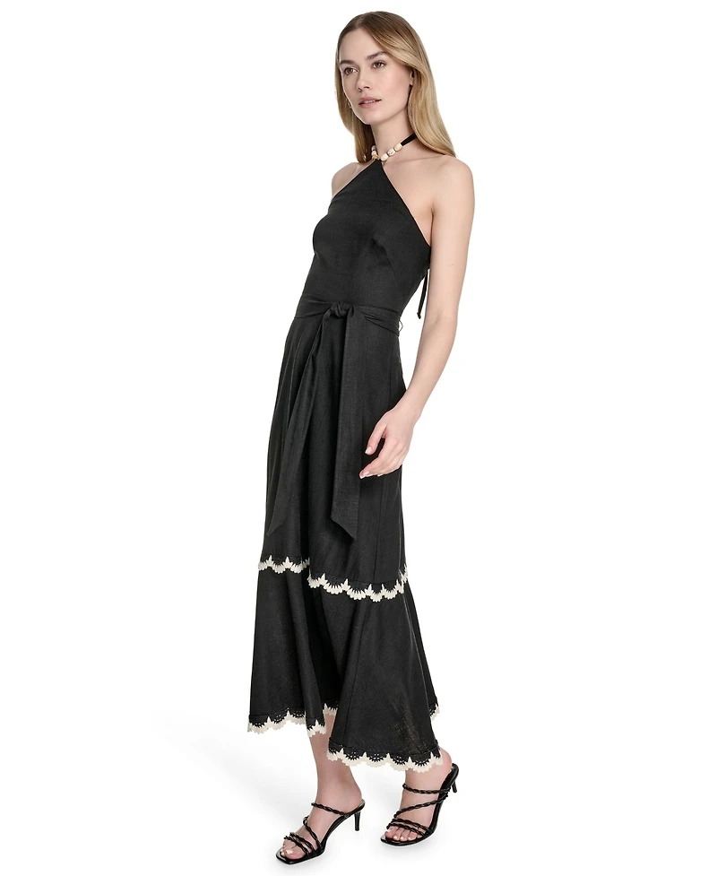 Eliza J Women's Beaded-Strap Contrast-Trim Halter Midi Dress