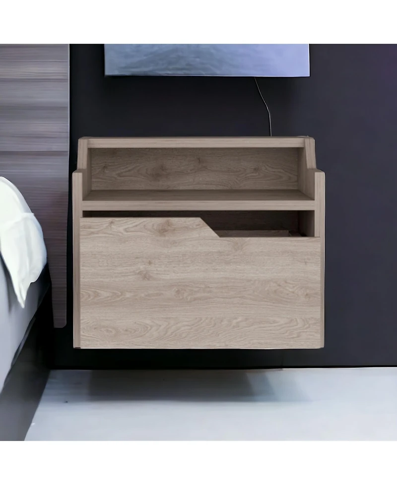 Modern Floating Nightstand with One Drawer – Faux Wood Design